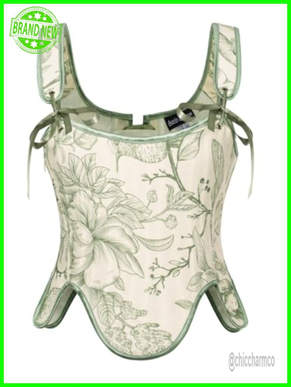Renaissance Corset Top Womens Floral Lace Up Bustier Square Neck